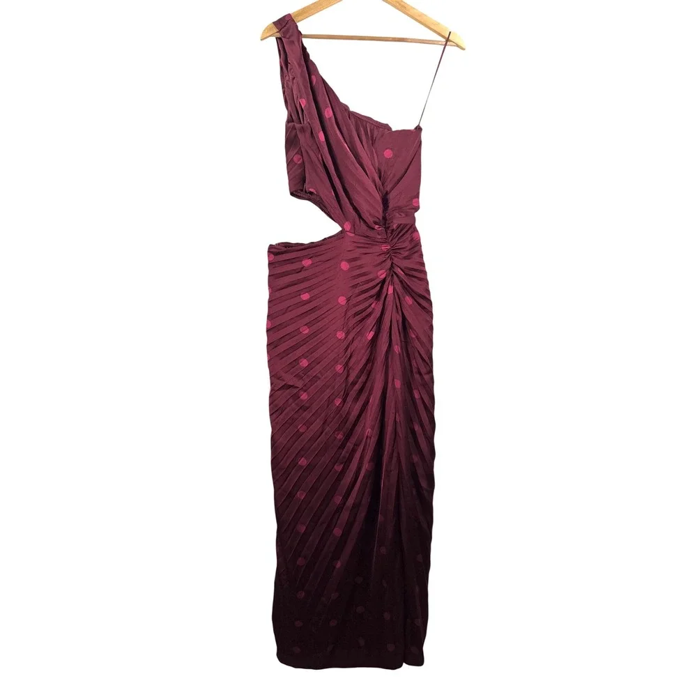 Abercrombie & Fitch Giselle Maxi Dress sz M Burgundy Polka Dot Pleated party